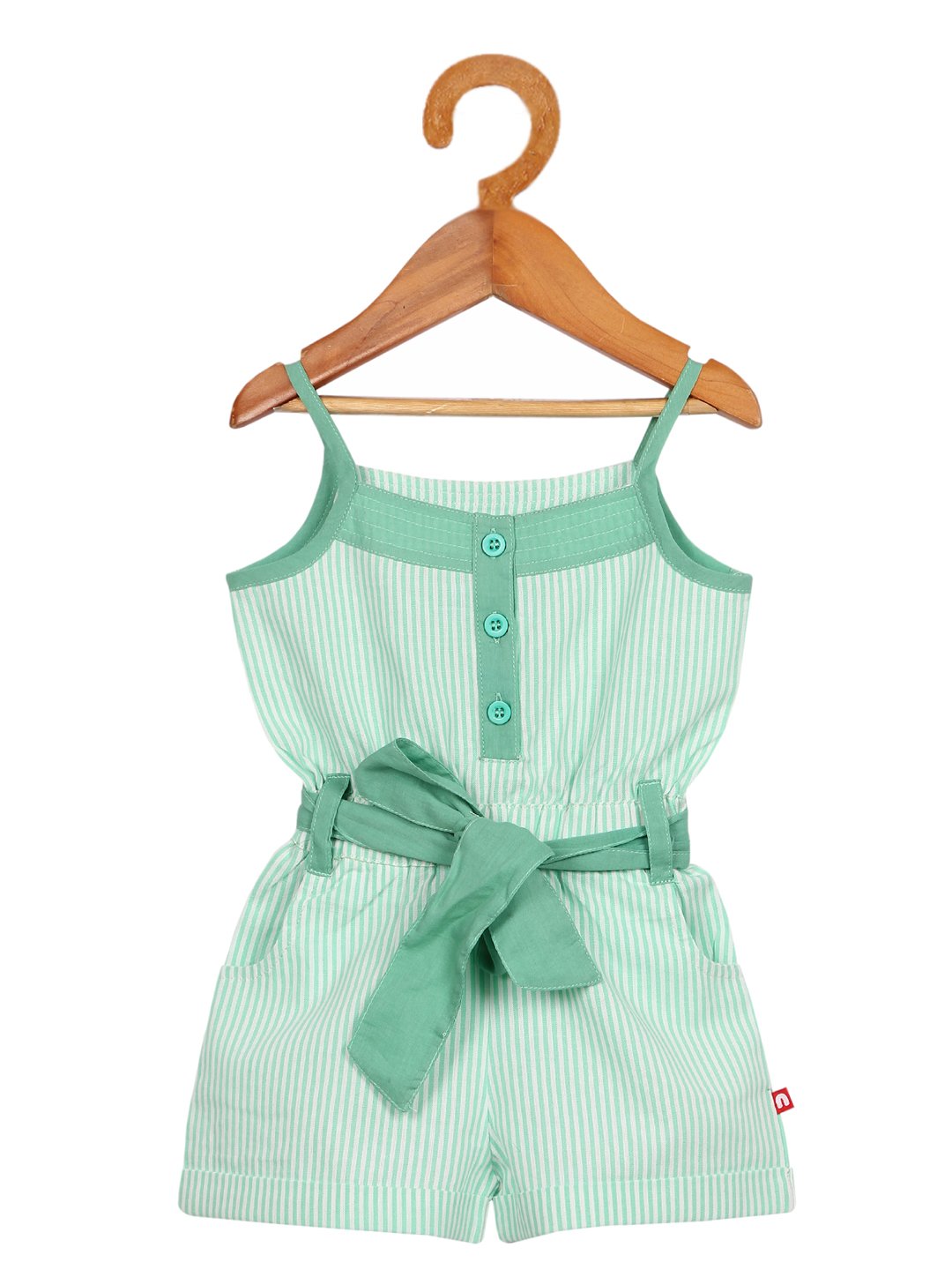 Organic Cotton Green Stripe Singlet Jumpsuit Dress For Baby Girl
